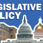 Legislative Policy graphic with the WCAC logo and images of a brick building, the U.S. Capitol, and the Massachusetts State House.